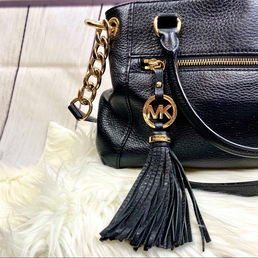 M I C H A E L K O R S : Black & Gold Leather Bag - Picture 2 of 6